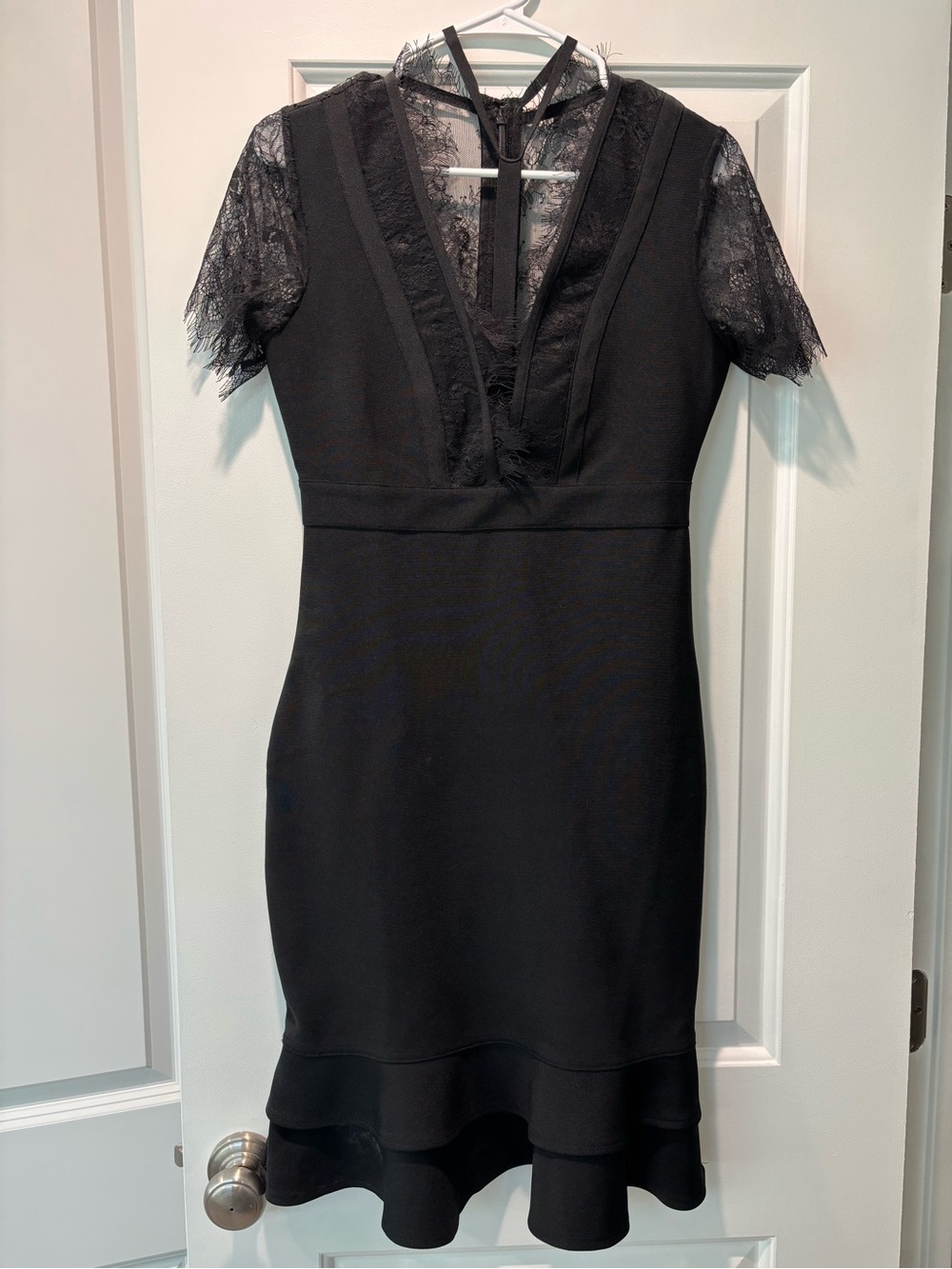 VENUS Black Lace-Trim Midi Dress